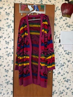 Runway Sunday Bright Magenta Striped Open-Front Women's Cardigan Sweater